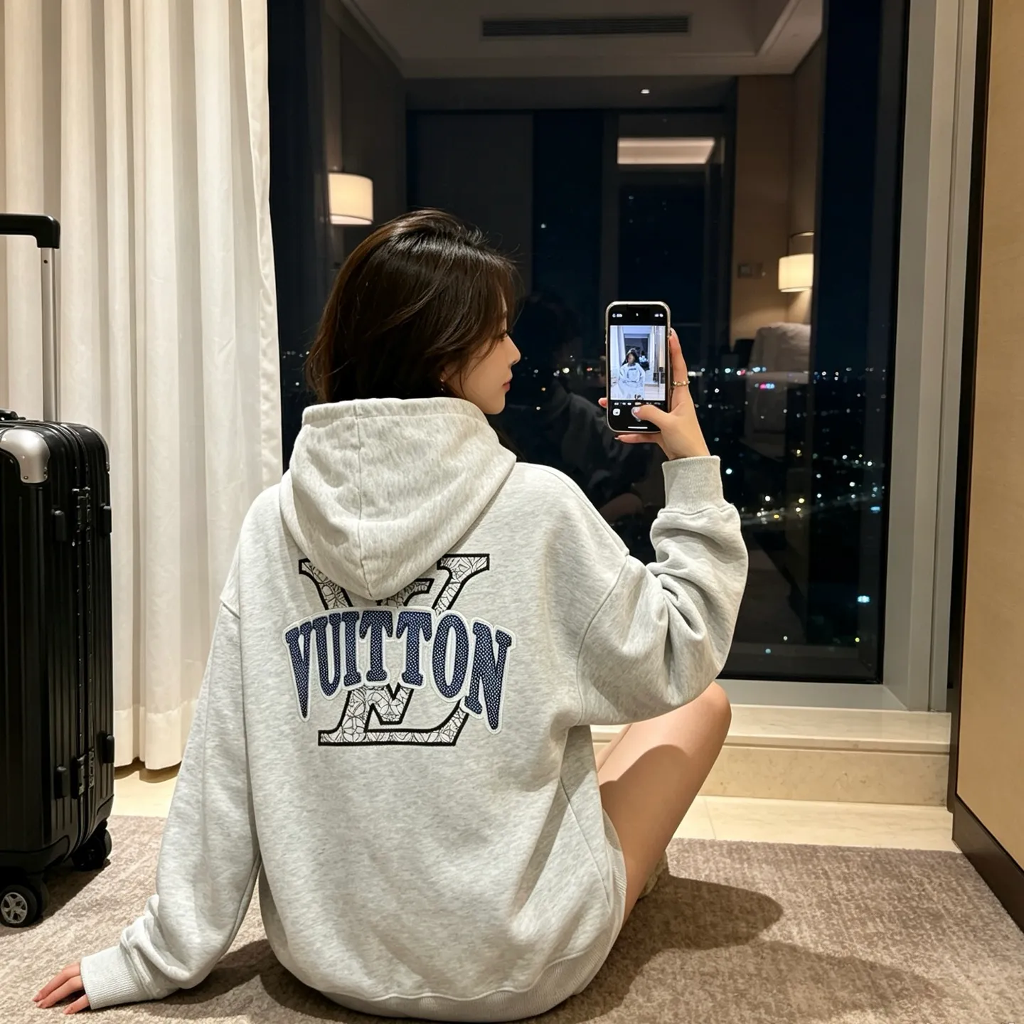 Louis Vuitton/Louis Vuitton Tatami Embroidered Logo Hooded Sweatshirt